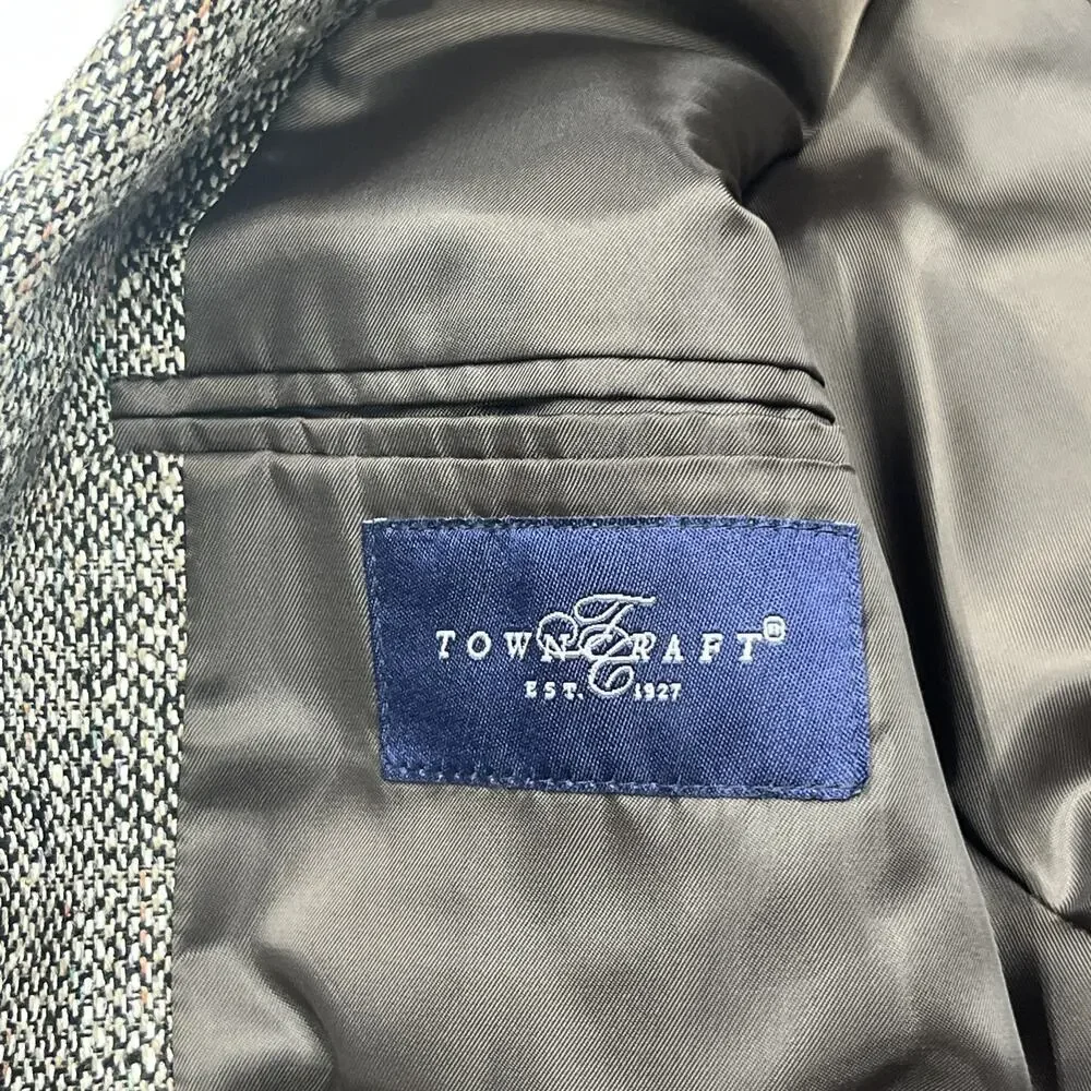 Vintage Towncraft Silk Tweed Blazer Sports Jacket Black Gray Size 40L Preppy